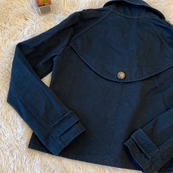 $120 Abercrombie & Fitch NAVY Cropped Double Breasted Trench Coat Jacket blazer - Picture 8 of 10